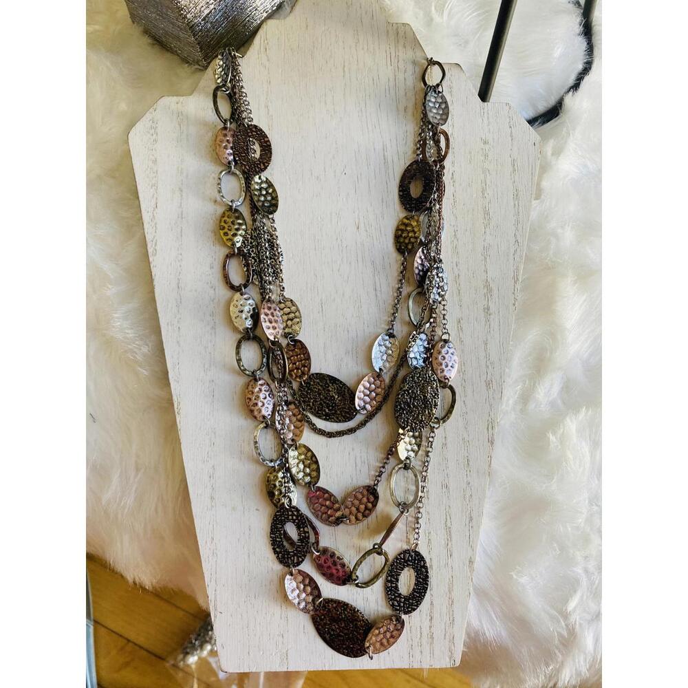 Multi-Colored Textured Metal Link Necklace